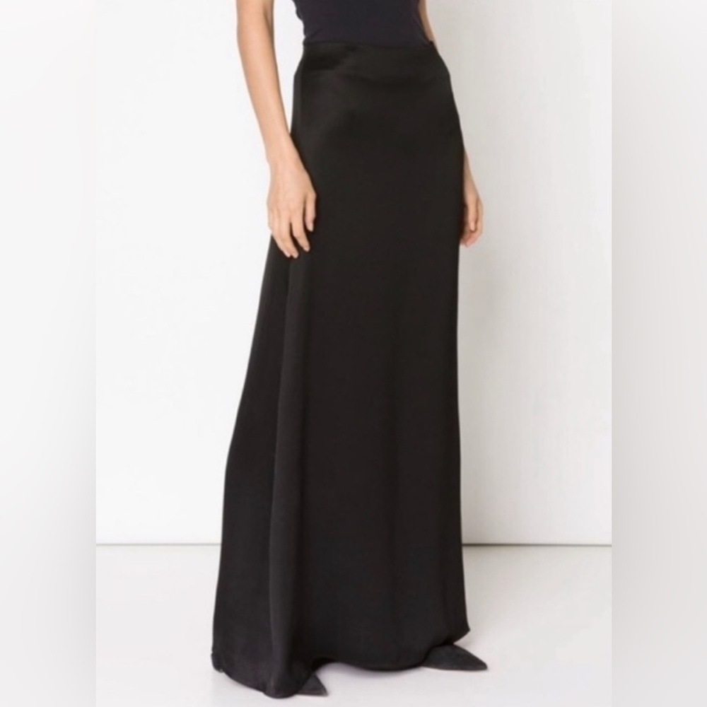 Vtg Ann Taylor Formal Black Satin A-Line Maxi Skirt Sz 8